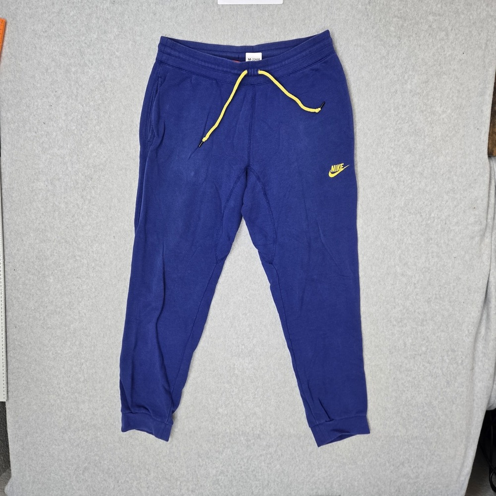 Nike Men Pants L Blue Embroidered Sweatpants Fleece Joggers READ
